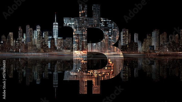 Fototapeta new york skyline at night with bitcoin