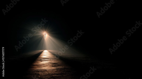 Fototapeta holy cross lightening up pathway in darkness