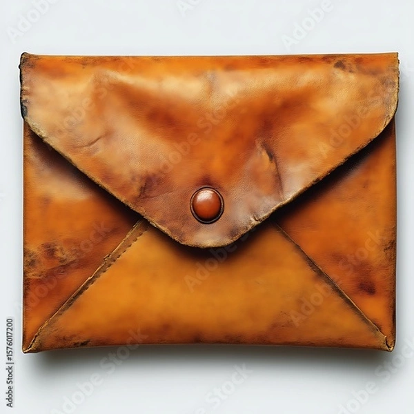 Fototapeta Distressed amber leather envelope clutch with button closure