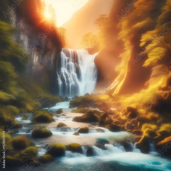 Obraz Beautiful waterfall in mountains