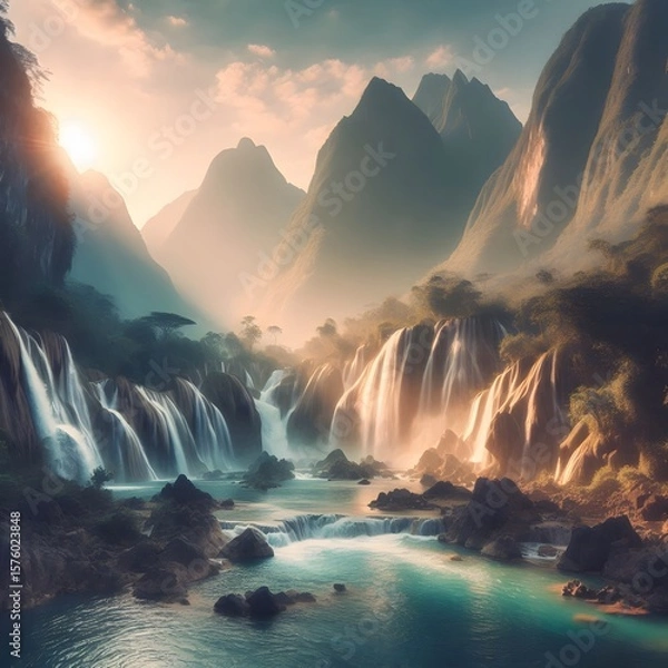 Obraz Beautiful waterfall in mountains
