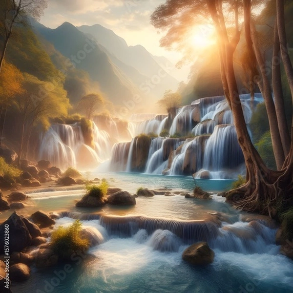 Obraz Beautiful waterfall in mountains