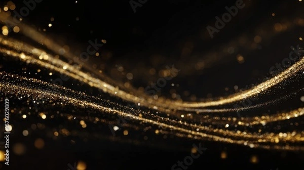 Obraz Abstract flowing golden particles on a dark background create a shimmering, elegant wave pattern.
