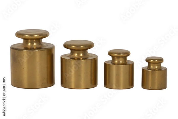 Obraz Brass calibration weights decreasing in size isolated on a transparent background