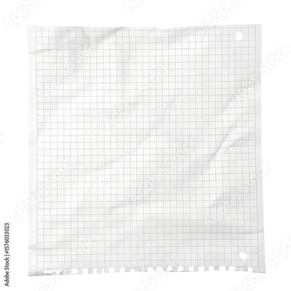 Obraz Crumpled graph paper sheet isolated on a transparent background grid