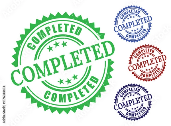 Obraz Checked and Done Stamp Set, Grunge Rubber Completed Vector Labels  