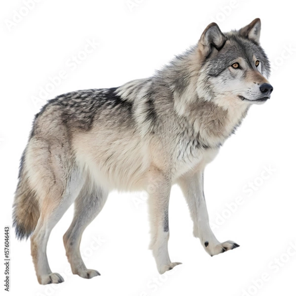 Fototapeta Gray Wolf in Winter Setting isolated on transparent background
