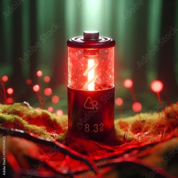 Obraz Red glowing closeup of battery