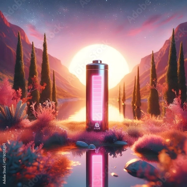 Obraz Beautiful pink glowing battery closeup view