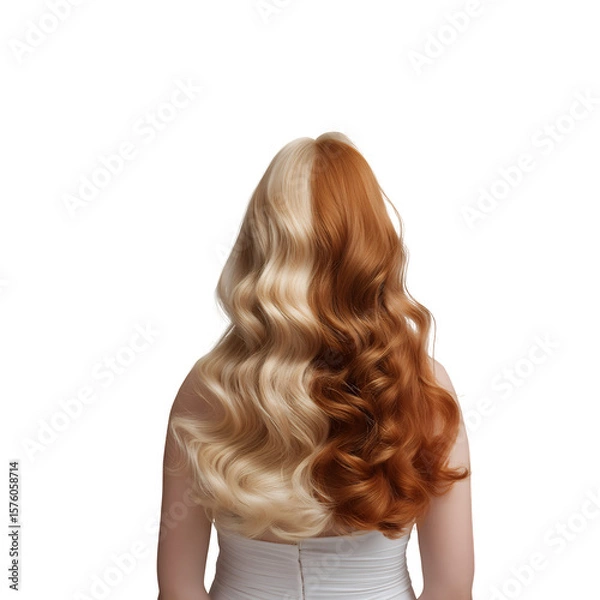 Obraz Split-Dyed Copper and Blonde Wavy Hair on Transparent Background