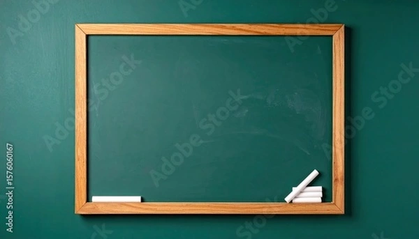 Obraz Green chalkboard with wooden frame and pieces of chalk