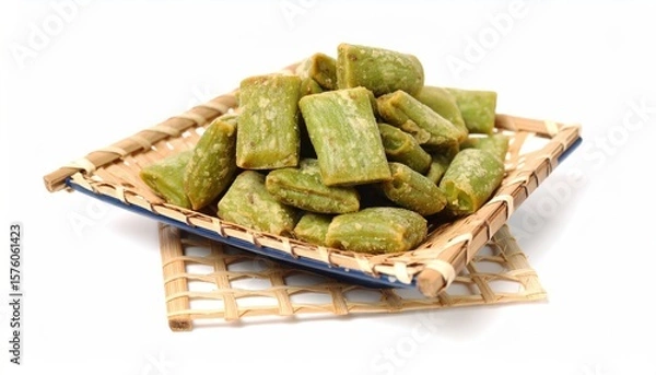 Obraz Green crispy snacks in a woven basket