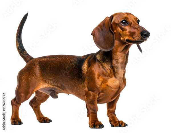Fototapeta Alert Dachshund Standing in Profile, Smooth Coat, isolated on transparent background.