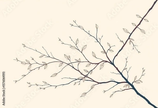 Fototapeta Subtle line art of intertwined leaves and branches on a muted background, silhouette, graphics