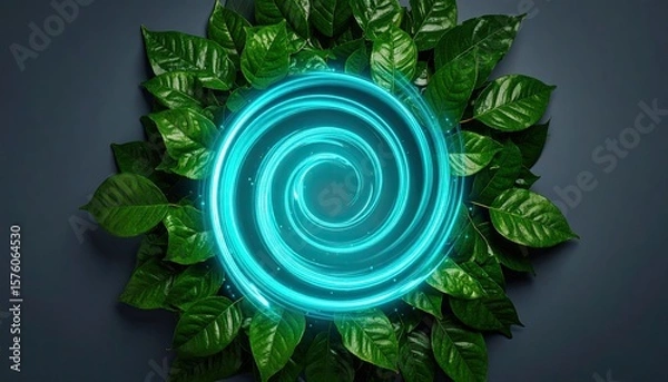 Obraz Green leaves frame glowing spiral