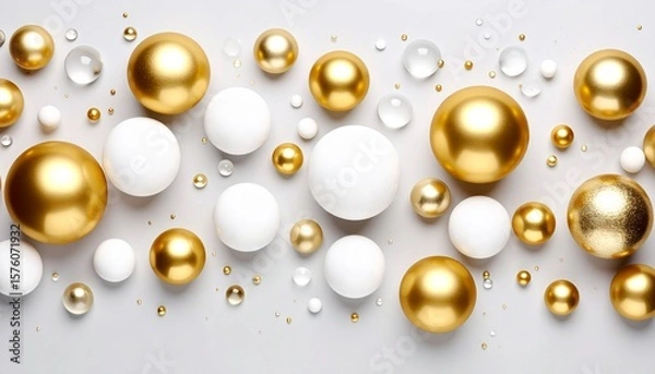 Fototapeta ゴールドと白の球が乱雑に置かれたシーン
