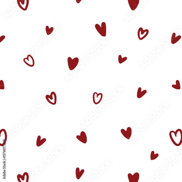 Fototapeta Cute hand drawn hearts seamless repeat vector pattern. Handwritten background. Different doodle style heart shapes and silhouettes ornament, wedding decoration.