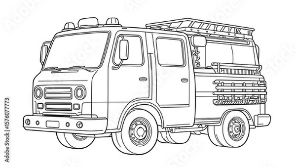 Fototapeta Fire Truck Drawing with Equipment and Details