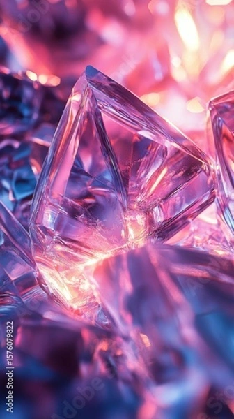 Fototapeta Crystal Structure Shimmers in Pink and Blue Light Macro