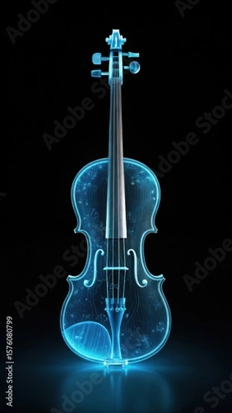 Fototapeta A luminous blue translucent violin with intricate internal details glowing against a dark background showcasing a modern artistic interpretation of a classic instrument