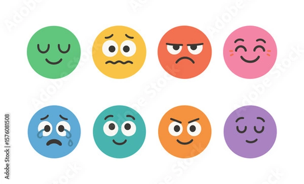 Fototapeta Colorful emoji faces representing various emotions and expressions