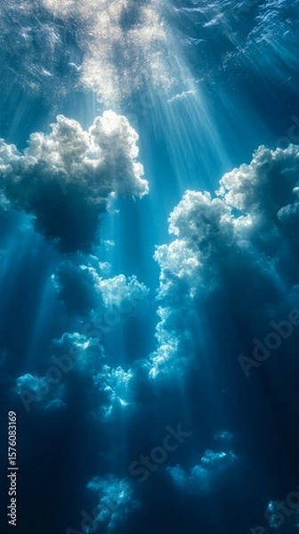 Fototapeta Sunbeams Streaming Through Cloudy Sky From Below