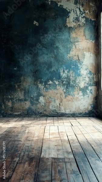 Fototapeta Empty Room with Weathered Wall and Wood Floor