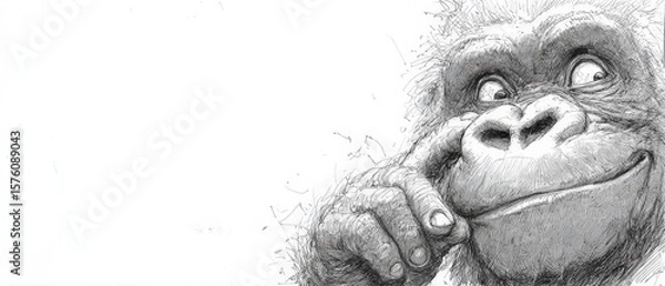 Fototapeta Funny Gorilla Sketch Showcasing Humor and Expression on a Simple White Background