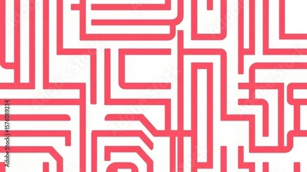 Fototapeta Colorful Pink and Red Maze-Like Lines Create an Abstract Pattern With Distinct Shapes Against a White Background
