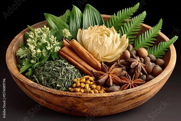 Fototapeta Herbal seasoning mix in rustic kitchen high resolution image