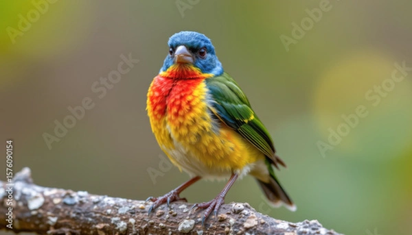 Fototapeta a close up of a painted bunting with intricate, vibrant feathers