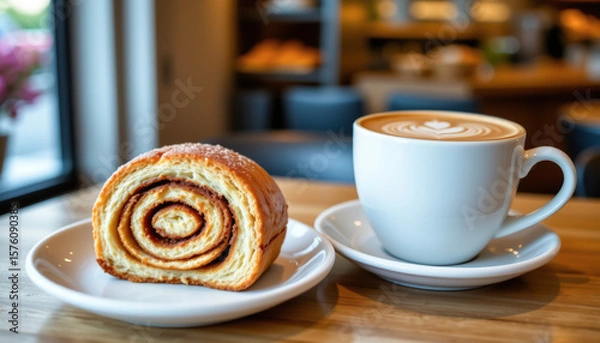 Fototapeta a close up of cinnamon roll with inner half, realistic images