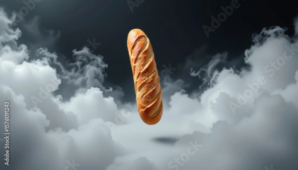 Fototapeta realistic image of a baguette floating vertically like a monolith