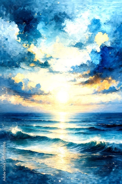 Fototapeta Majestic Ocean under the Golden Sunlight -Generative AI

