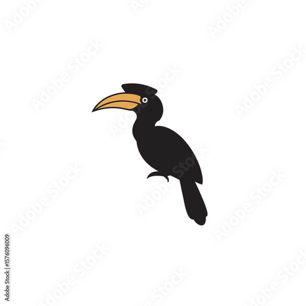 Fototapeta Vector silhouette of hornbill bird with yellow beak, biodiversity, fauna and nature, icon for zoo, birds sanctuary, traveling and birdwatching	
