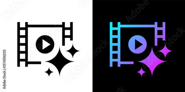 Fototapeta Two vector buttons related to video generation by artificial intelligence, generative content service. Symbols for website or app UI, logo design, illustration