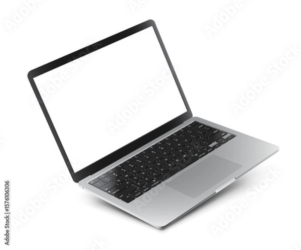 Fototapeta Vector illustration of laptop with blank empty white screen. Realistic mockup or template, isolated on white background