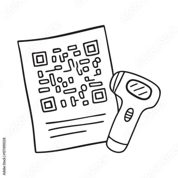 Fototapeta A printed QR code beside a scanning device