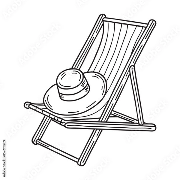 Fototapeta A deck chair near the pool with a sun hat resting on it