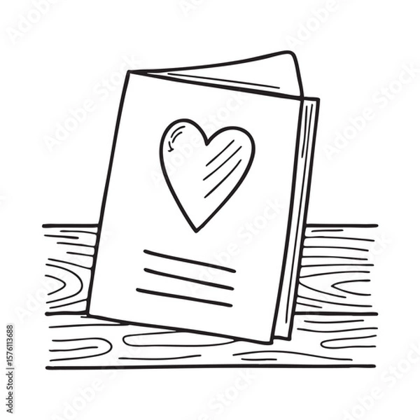 Fototapeta A wooden table with a Valentine card placed on top