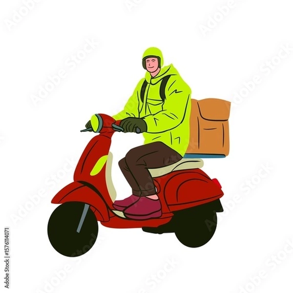 Fototapeta man on scooter Delivery package