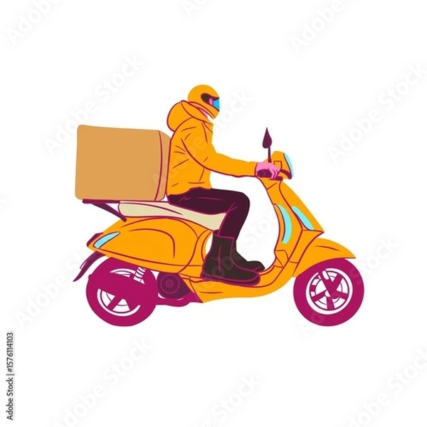 Fototapeta vector illustration of a scooter Delivery package