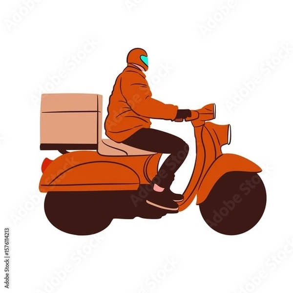 Fototapeta man on scooter Delivery package