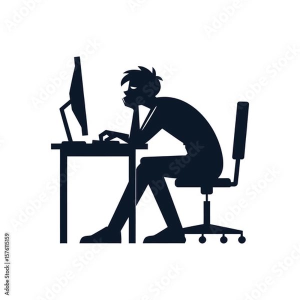 Fototapeta Concept of a lack of motivation and frustration at work. A person showing signs of mental fatigue and disinterest. Graphic symbol of a monotonous job