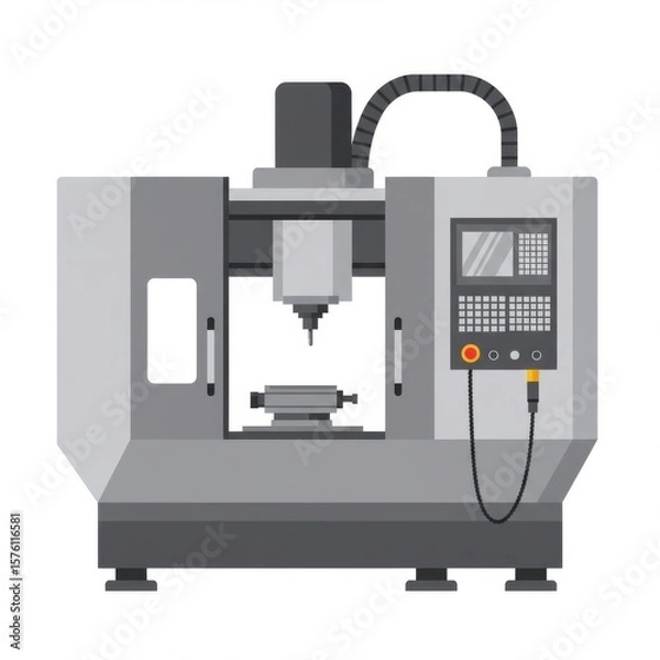 Fototapeta Grey Industrial CNC Milling Machine with Control Panel