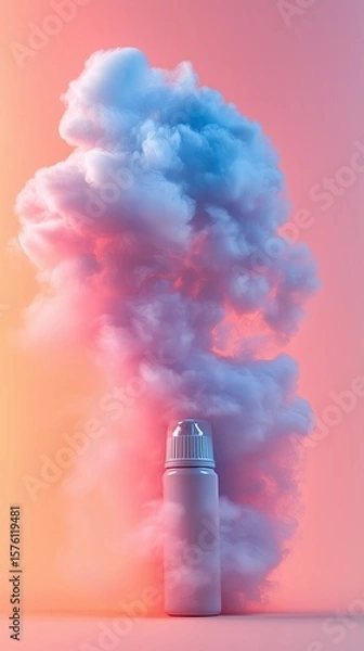 Obraz Canister spray substance A vibrant spray can emitting colorful clouds in a dreamy background, representing creativity and expression.