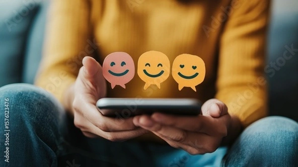 Obraz Person using smartphone with positive feedback