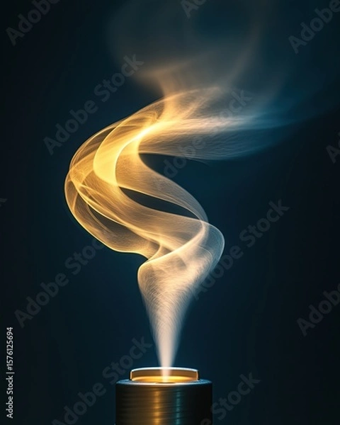 Obraz Canister spray substance Elegant smoke spirals rise from a metallic can, creating a captivating visual effect against a dark background.