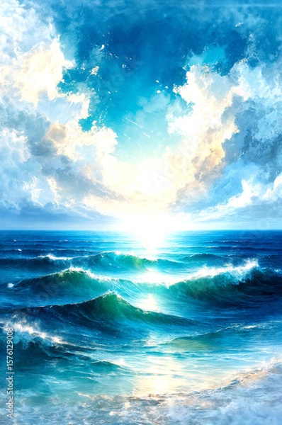 Fototapeta Majestic Ocean under the Golden Sunlight -Generative AI

