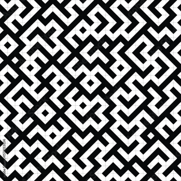 Fototapeta Geometric seamless pattern creating optical illusion with black and white squares
